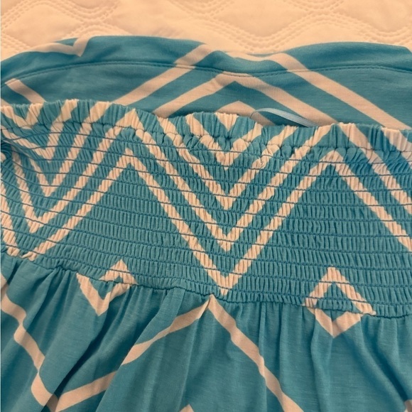 NWT turquoises and white chevron Maxi Dress womens  size L strapless - Picture 6 of 11